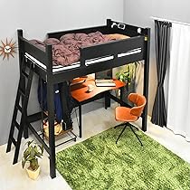 Amazon｜木製 ロフトベッド ハイタイプ 宮棚 コンセント LED